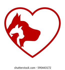Cat and Dog with bird. Red