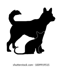 cat and dog black silhouette on white background