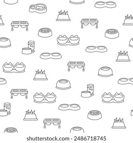 Cat and dog bowl. Seamless pattern. Coloring Page. Pet food. Veterinary shop merchandise. Hand drawn style. Vector drawing. Design ornaments.