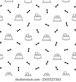 Cat and dog bowl. Seamless pattern. Coloring Page. Pet food. Veterinary shop merchandise. Hand drawn style. Vector drawing. Design ornaments.