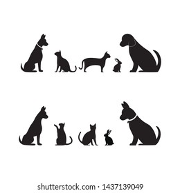 Cat, Dog and bunny vector silhouettes logo template