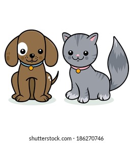 Cat and dog cartoon characters. Vector illustration 