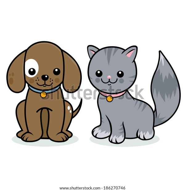 Cat and dog cartoon characters. Vector illustration