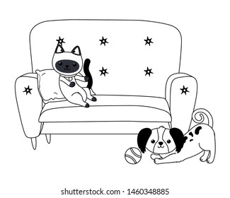 Cat and dog cartoon design vector illustrator