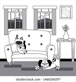 Cat and dog cartoon design vector illustrator