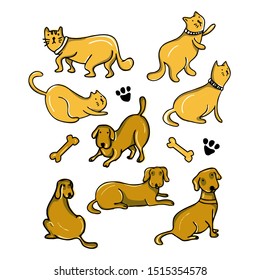 cat and dog cartoon drawing set design vector illustration pack collections. Cute characters.