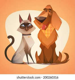 Cat and dog. Cartoon style vector illustration.