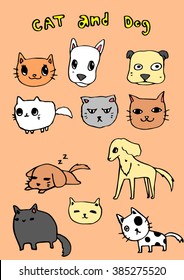 Cat and Dog cartoon vector.