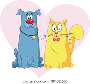 Cat and Dog Cartoon Vector Mascots - Vector cartoon of funny pet animals
