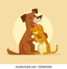 Cat and Dog characters best happy friends. Vector flat cartoon illustration