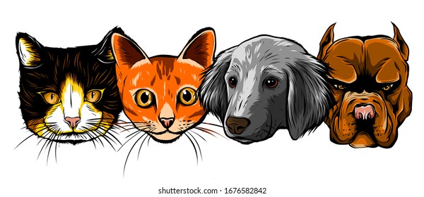 Cat and Dog characters. Cartoon styled vector illustration.