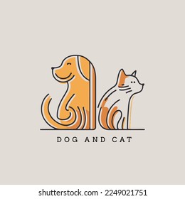 Cat and Dog characters logo mascot cartoon styled vector flat color illustration for icon banner poster card design template