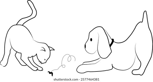 cat, dog, coloring, black, white, children's, drawing, game, vector, illustration, picture, animals, pets.eps