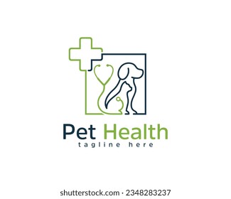 Diseño del logotipo de cuidado creativo de mascotas para gatos y perros.