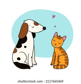 Сartoon cat and dog. Cute animals. 