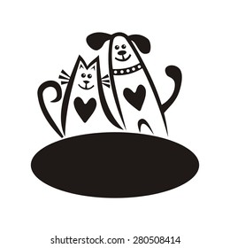 Cat and dog cute cartoon sign vector illustration