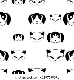 Cat and dog cute vector animal seamless pattern