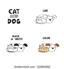 Cat and dog. Design elements. Can be used in web design, or printed on fabric/paper.