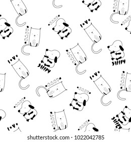 cat and dog doodle seamless pattern