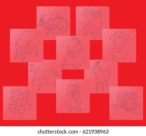 cat, dog, dragon, goat, horse, monkey, pig, rabbit, snake, tiger