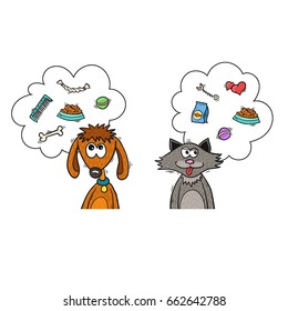 Cat and dog dreams, cartoon design