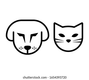 Cat and dog face icon isolated on white background. Vector illustration. Eps 10.