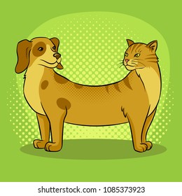 Cat dog fake animal pop art retro vector illustration. Comic book style imitation.