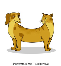 Cat dog fake animal pop art retro vector illustration. Isolated image on white background. Comic book style imitation.