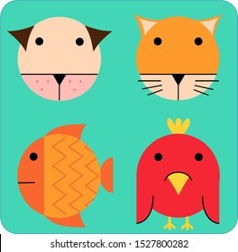 cat dog fish bird pets logo illustration