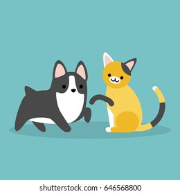 Cat and dog flat editable vector illustration, clip art