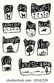 cat dog flowers sun bird water tree house boat cup Landscape Textile T-shirt