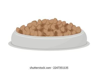 Vector de alimentos para perros y gatos. Alimentando platos coloridos. Tazón con comida para mascotas. Comida húmeda y seca. Vitaminas para animales domésticos. Cañas de caña, conserva la comida felina. Variedad de tiendas de mascotas.