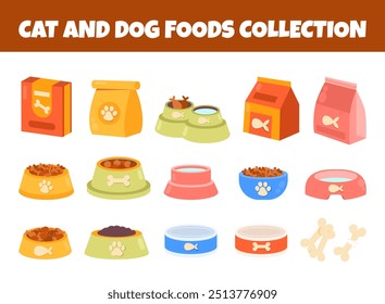Cat and dog foods vector illustration set