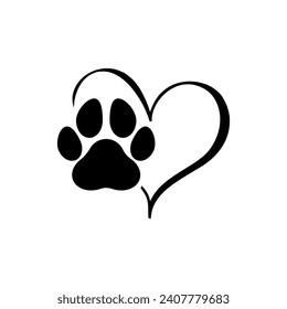 Cat and dog footprint inside heart. Illustration vector