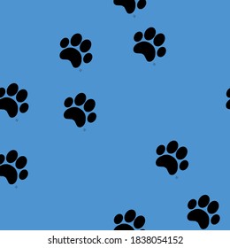 Cat dog footprint track, footprint, design Cat or dog footprints on blue background