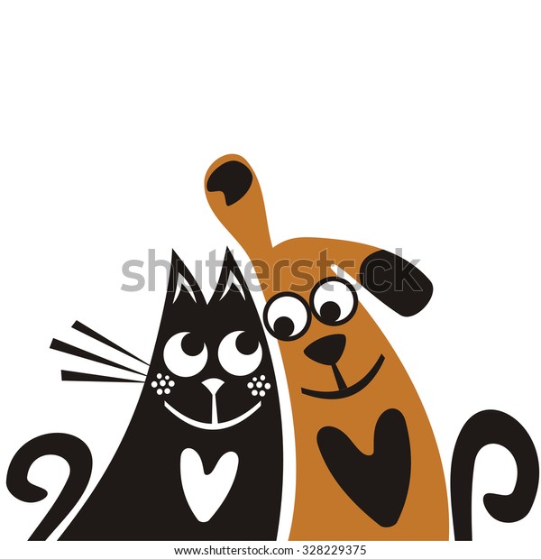 猫と犬の友達かわいい漫画のベクターイラスト のベクター画像素材 ロイヤリティフリー