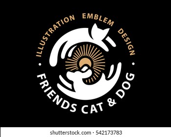 Cat and dog friends emblem, logo design