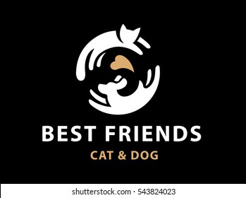 Cat and dog friends emblem, logo design
