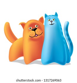 Cat & Dog friendship vector illustration