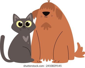 Cat And Dog Friendship Vector Illustration