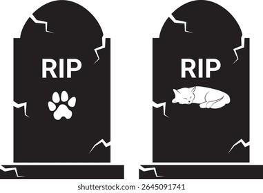 ícone de lápide de gato e cão, cemitério de animais de estimação, lápides memorial.