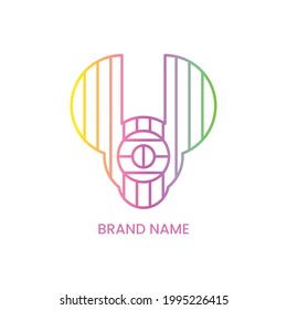 Cat or Dog Head Abstract Logo Concept. Line Logotype. Gradient. Yellow, Pink and Green. Modern Logo. Grey Background. Logo, Icon, Symbol, Mascot and Sign. Anubis