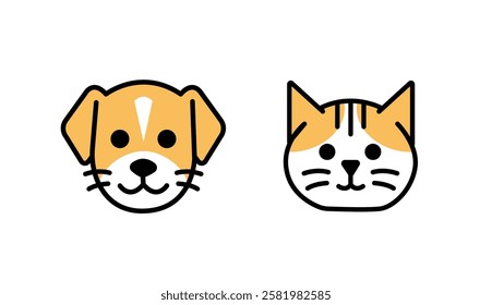 Cat and dog head colored line icon, logo, vector.