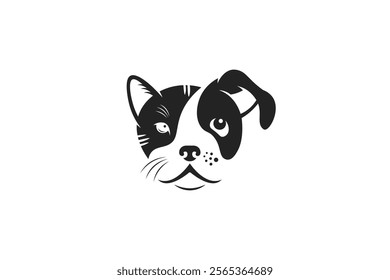 cat and dog head combination vector made in flat style, suitable for pet care logo