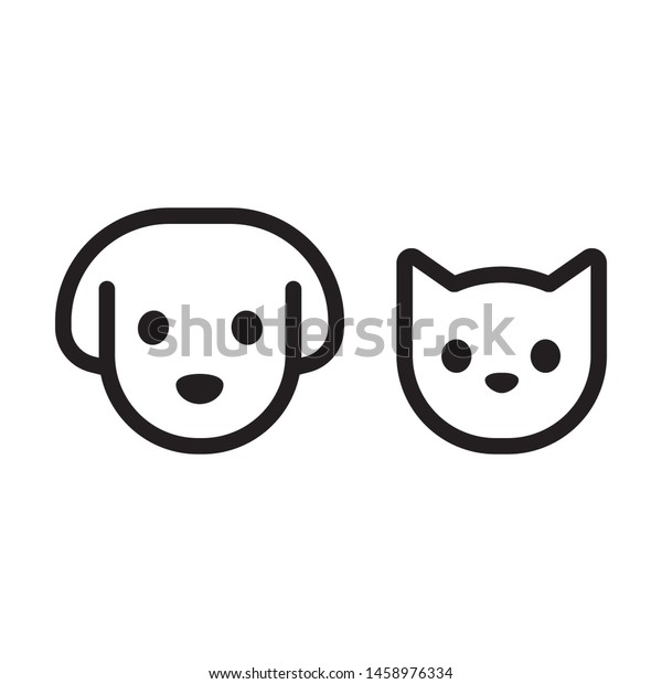 猫と犬のヘッドラインアイコン ペットの顔絵文字 白黒の線画 ベクターイラストセット のベクター画像素材 ロイヤリティフリー