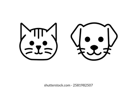 Cat and dog head linear icon, logo, vector.