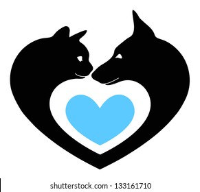 cat and dog in the heart