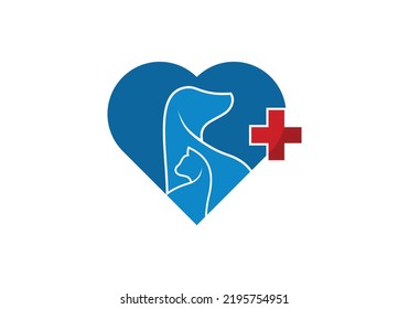 Cat Dog Heart Love Medical Plus Sign Logo Design Animal Veterinary Logo Design Pet Doctor