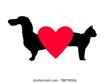 Cat and Dog. Heart. Pet design over white background, vector illustration