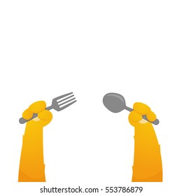 Cat or dog holding fork and spoon cartoon vector
